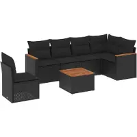 vidaXL Ensemble de salon de jardin 7 pièces avec coussins noir poly rotin