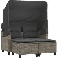 vidaXL Canapé de jardin 2 places avec auvent et tabourets gris rotin