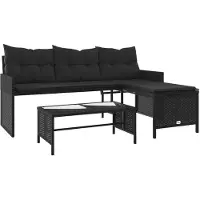 vidaXL Canapé de jardin en L avec table et coussins Noir Poly Rattan