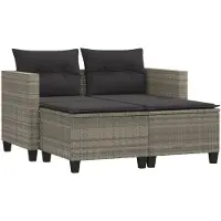 vidaXL Canapé de jardin 2 places avec tabourets gris clair Poly rotin