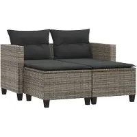 vidaXL Canapé de jardin 2 places avec tabourets Gris Poly rotin