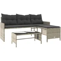 vidaXL Canapé de jardin en L avec table et coussins Poly Rattan Lounge Sofa