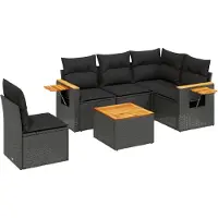 vidaXL Ensemble de salon de jardin 6 pièces avec coussins noir poly rotin