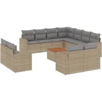 vidaXL Ensemble de 12 canapés de jardin avec coussins Beige Poly Rattan