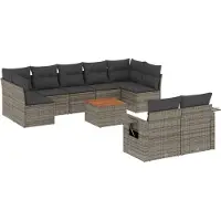 vidaXL Ensemble de salon de jardin 10 pièces avec coussins Gris Poly Rattan