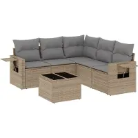 vidaXL Ensemble de salon de jardin 6 pièces avec coussins Beige Poly Rattan