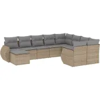 vidaXL Ensemble de salon de jardin 10 pièces avec coussins Beige Poly Rattan