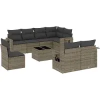vidaXL Ensemble de salon de jardin 9 pièces avec coussins Gris Poly rotin
