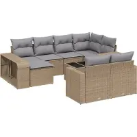 vidaXL Ensemble de salon de jardin 11 pièces avec coussins Beige Poly Rattan