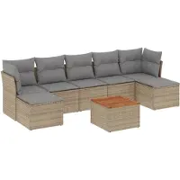 vidaXL Ensemble de jardin canapé 8 pièces avec coussins Beige Poly Rattan