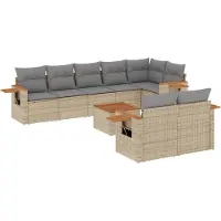 vidaXL Ensemble de salon de jardin 9 pièces avec coussins beige Poly rotin