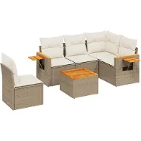 vidaXL Ensemble de salon de jardin 6 pièces avec coussins Beige Poly Rattan