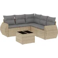 vidaXL Ensemble de salon de jardin 6 pièces avec coussins Beige Poly Rattan