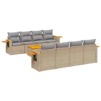 vidaXL Ensemble de salon de jardin 9 pièces avec coussins beige Poly rotin