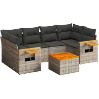 vidaXL Ensemble de salon de jardin 7 pièces avec coussins Gris Poly rotin