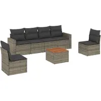 vidaXL Ensemble de salon de jardin 7 pièces avec coussins Gris Poly rotin