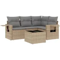 vidaXL Ensemble de salon de jardin 5 pièces avec coussins Beige Poly Rattan
