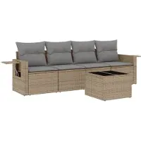 vidaXL Ensemble de salon de jardin 5 pièces avec coussins Beige Poly Rattan