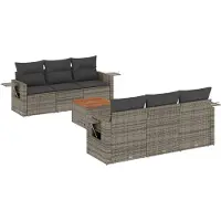 vidaXL Ensemble de salon de jardin 7 pièces avec coussins Gris Poly rotin