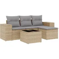 vidaXL Ensemble de salon de jardin 5 pièces avec coussins Beige Poly Rattan