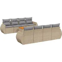 vidaXL Ensemble de salon de jardin 9 pièces avec coussins beige Poly rotin
