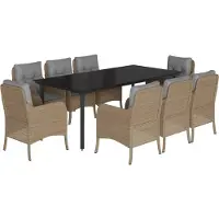 vidaXL Salon de jardin 9 pièces avec coussins Beige Poly Rattan