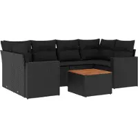 vidaXL Ensemble de salon de jardin 7 pièces avec coussins noir poly rotin