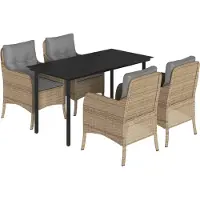 vidaXL Salon de jardin 5 pièces avec coussins Beige Poly Rattan