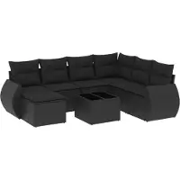 vidaXL Ensemble de jardin canapé 8 pièces avec coussins noir poly rotin
