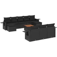 vidaXL Ensemble de salon de jardin 11 pièces avec coussins noir poly rotin