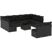 vidaXL Ensemble de 12 canapés de jardin avec coussins noir poly rotin