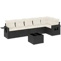 vidaXL Ensemble de salon de jardin 7 pièces avec coussins noir poly rotin