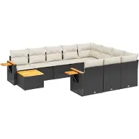vidaXL Ensemble de salon de jardin 11 pièces avec coussins noir poly rotin