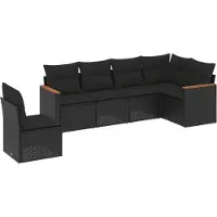 vidaXL Ensemble de salon de jardin 6 pièces avec coussins noir poly rotin