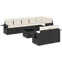 vidaXL Ensemble de salon de jardin 9 pièces avec coussins noir poly rotin