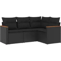 vidaXL Ensemble de salon de jardin 4 pièces avec coussins noir poly rotin