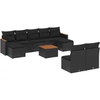 vidaXL Ensemble de 10 canapés de jardin avec coussins noir poly rotin