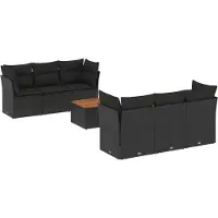 vidaXL Ensemble de salon de jardin 7 pièces avec coussins noir poly rotin