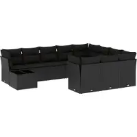 vidaXL Ensemble de salon de jardin 11 pièces avec coussins noir poly rotin