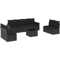 vidaXL Ensemble de salon de jardin 9 pièces avec coussins noir poly rotin