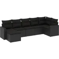 vidaXL Ensemble de salon de jardin 7 pièces avec coussins noir poly rotin