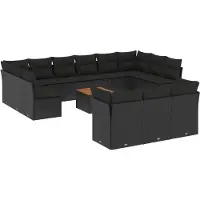 vidaXL Ensemble de salon de jardin 14 pièces avec coussins noir Poly rotin