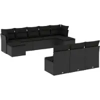 vidaXL Ensemble de 10 canapés de jardin avec coussins noir poly rotin