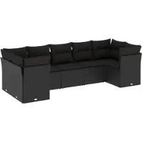 vidaXL Ensemble de salon de jardin 7 pièces avec coussins noir poly rotin