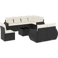 vidaXL Ensemble de salon de jardin 9 pièces avec coussins noir poly rotin