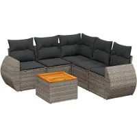 vidaXL Ensemble de salon de jardin 6 pièces avec coussins Gris Poly rotin