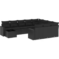 vidaXL Ensemble de salon de jardin 11 pièces avec coussins noir poly rotin