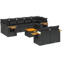 vidaXL Ensemble de 10 canapés de jardin avec coussins noir poly rotin