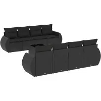 vidaXL Ensemble de salon de jardin 9 pièces avec coussins noir poly rotin