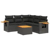 vidaXL Ensemble de salon de jardin 6 pièces avec coussins noir poly rotin